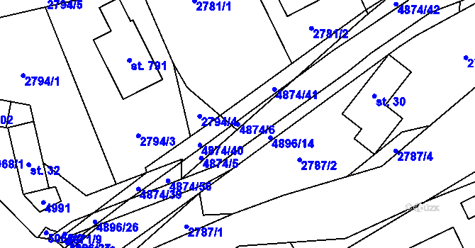 Parcela st. 4874/6 v KÚ Francova Lhota, Katastrální mapa