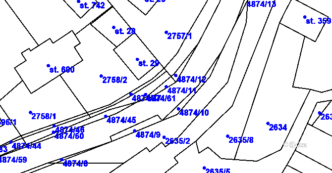 Parcela st. 4874/11 v KÚ Francova Lhota, Katastrální mapa