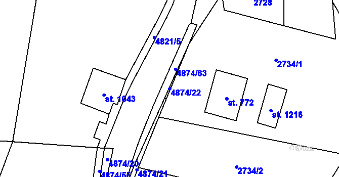 Parcela st. 4874/22 v KÚ Francova Lhota, Katastrální mapa
