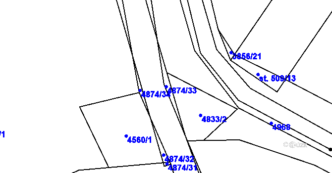 Parcela st. 4874/33 v KÚ Francova Lhota, Katastrální mapa