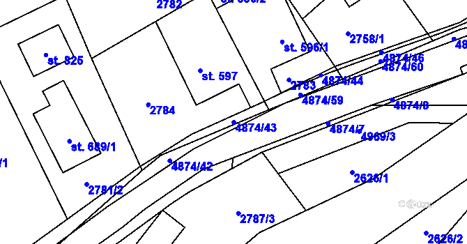 Parcela st. 4874/43 v KÚ Francova Lhota, Katastrální mapa
