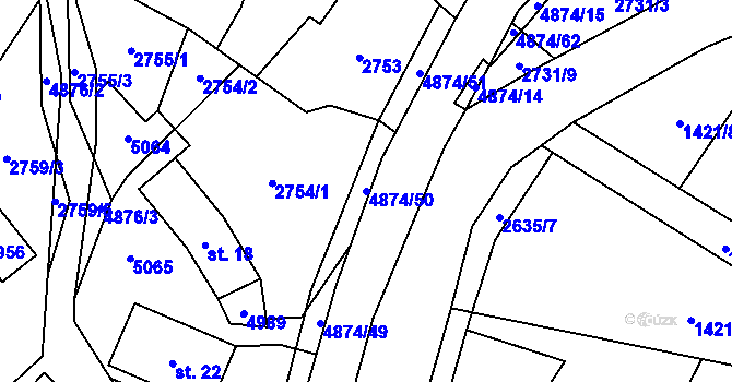 Parcela st. 4874/50 v KÚ Francova Lhota, Katastrální mapa