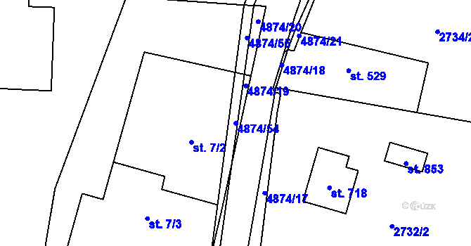 Parcela st. 4874/54 v KÚ Francova Lhota, Katastrální mapa