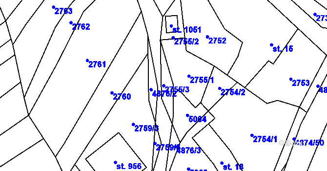 Parcela st. 2755/3 v KÚ Francova Lhota, Katastrální mapa