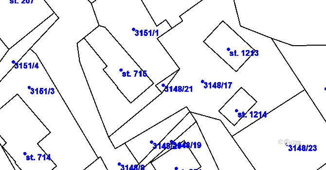 Parcela st. 3148/21 v KÚ Francova Lhota, Katastrální mapa