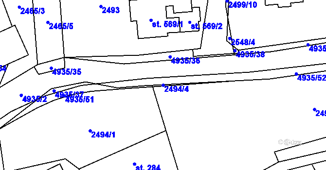 Parcela st. 2494/4 v KÚ Francova Lhota, Katastrální mapa