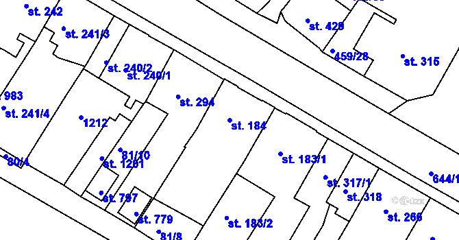 Parcela st. 184 v KÚ Františkovy Lázně, Katastrální mapa