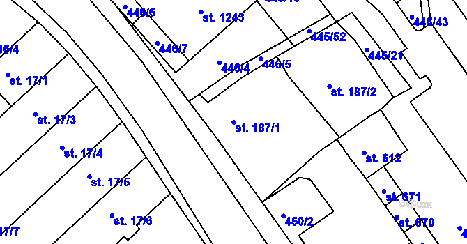 Parcela st. 187/1 v KÚ Františkovy Lázně, Katastrální mapa