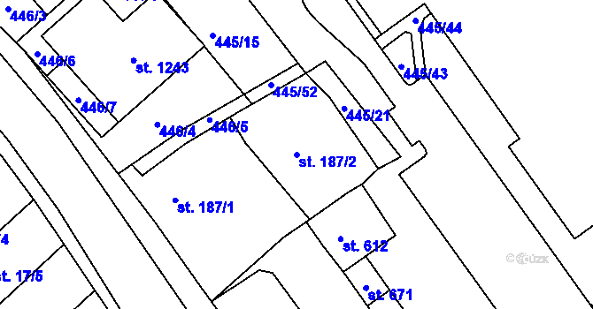 Parcela st. 187/2 v KÚ Františkovy Lázně, Katastrální mapa