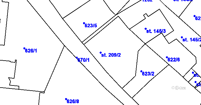 Parcela st. 209/2 v KÚ Františkovy Lázně, Katastrální mapa