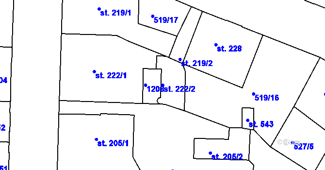 Parcela st. 222/2 v KÚ Františkovy Lázně, Katastrální mapa