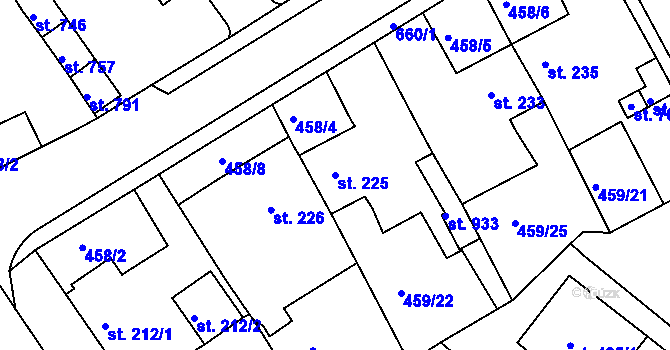 Parcela st. 225 v KÚ Františkovy Lázně, Katastrální mapa
