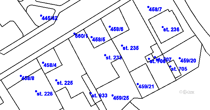 Parcela st. 233 v KÚ Františkovy Lázně, Katastrální mapa