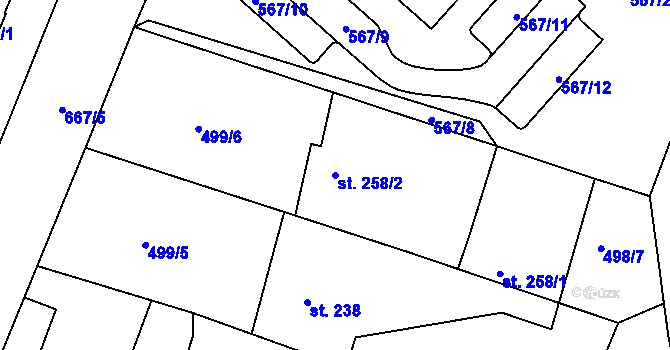 Parcela st. 258/2 v KÚ Františkovy Lázně, Katastrální mapa