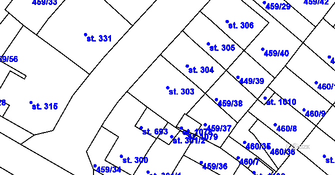 Parcela st. 303 v KÚ Františkovy Lázně, Katastrální mapa