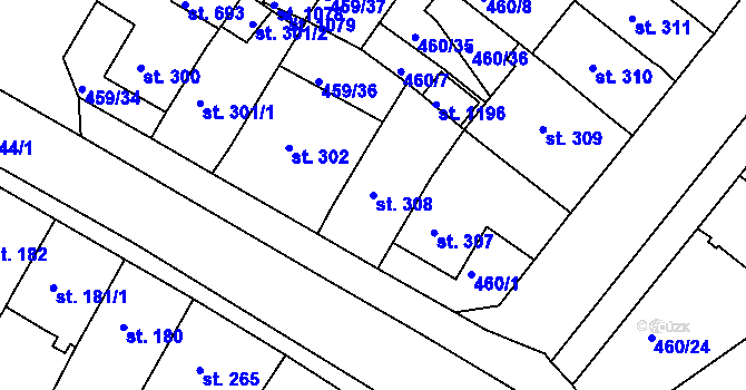 Parcela st. 308 v KÚ Františkovy Lázně, Katastrální mapa