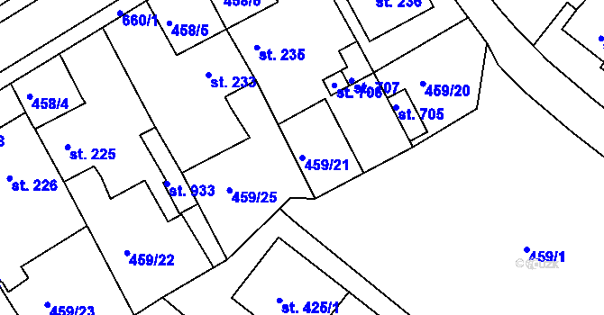Parcela st. 459/21 v KÚ Františkovy Lázně, Katastrální mapa