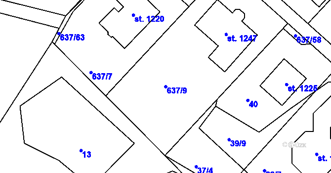 Parcela st. 637/9 v KÚ Františkovy Lázně, Katastrální mapa