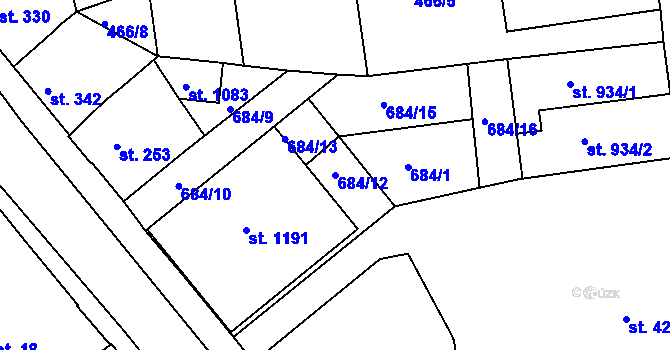Parcela st. 684/12 v KÚ Františkovy Lázně, Katastrální mapa