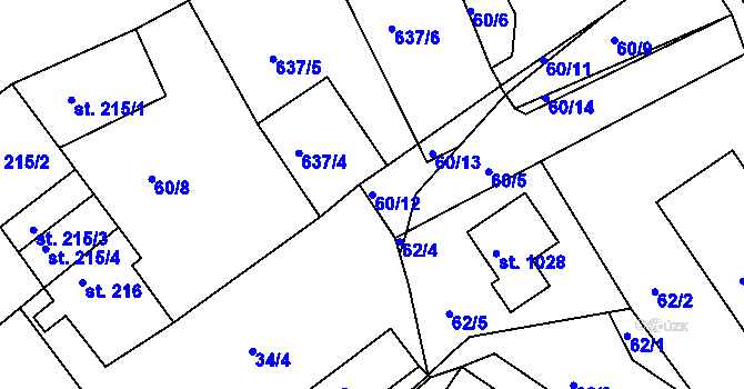 Parcela st. 60/12 v KÚ Františkovy Lázně, Katastrální mapa