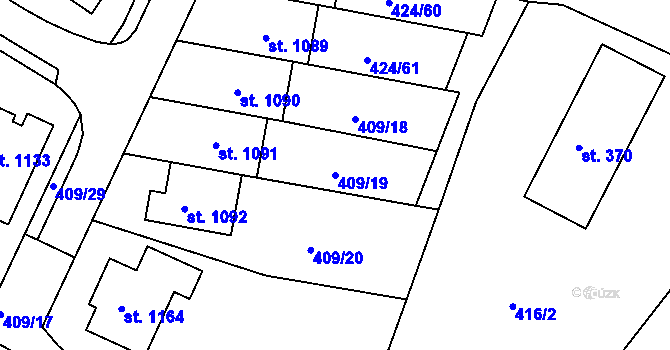 Parcela st. 409/19 v KÚ Františkovy Lázně, Katastrální mapa