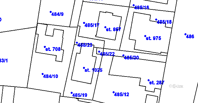 Parcela st. 485/22 v KÚ Františkovy Lázně, Katastrální mapa