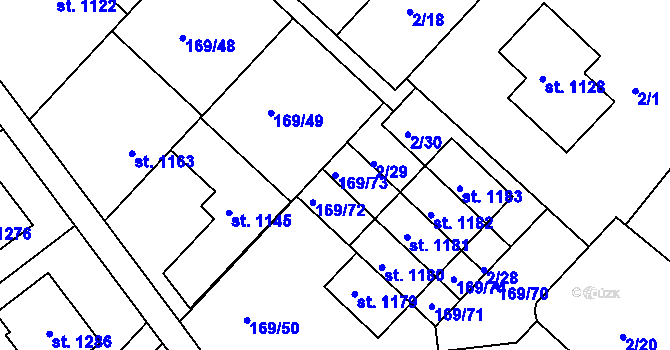 Parcela st. 169/73 v KÚ Františkovy Lázně, Katastrální mapa