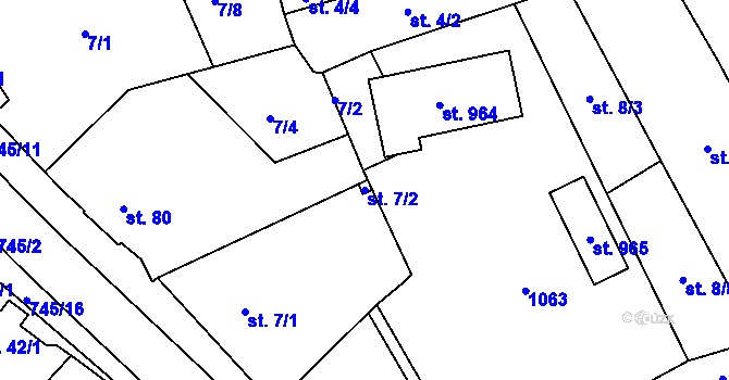 Parcela st. 7/2 v KÚ Horní Lomany, Katastrální mapa