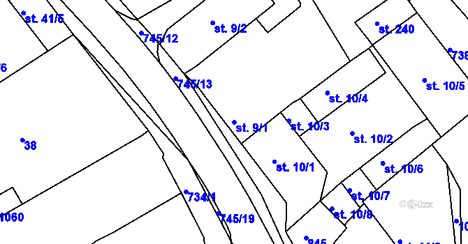 Parcela st. 9/1 v KÚ Horní Lomany, Katastrální mapa