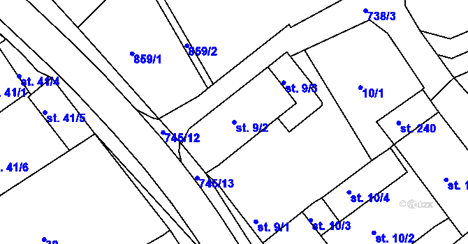 Parcela st. 9/2 v KÚ Horní Lomany, Katastrální mapa