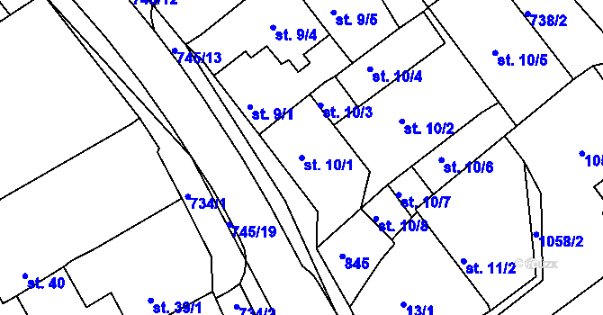 Parcela st. 10/1 v KÚ Horní Lomany, Katastrální mapa