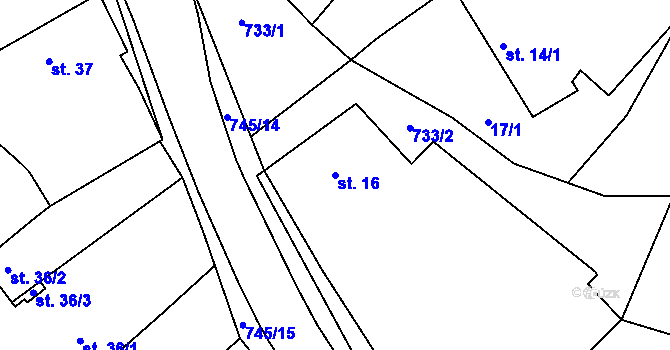 Parcela st. 16 v KÚ Horní Lomany, Katastrální mapa