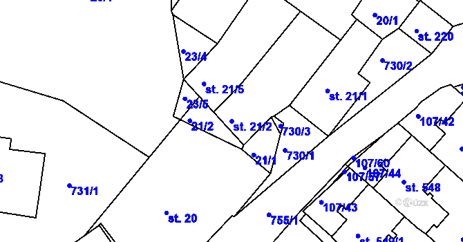 Parcela st. 21/2 v KÚ Horní Lomany, Katastrální mapa