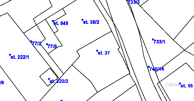 Parcela st. 37 v KÚ Horní Lomany, Katastrální mapa