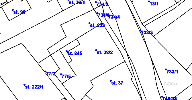Parcela st. 38/2 v KÚ Horní Lomany, Katastrální mapa