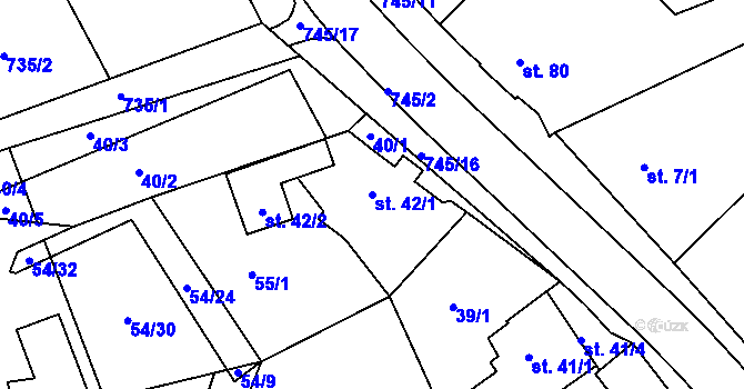 Parcela st. 42/1 v KÚ Horní Lomany, Katastrální mapa