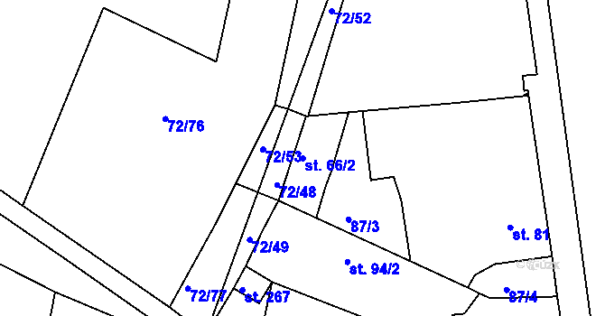 Parcela st. 66/2 v KÚ Horní Lomany, Katastrální mapa