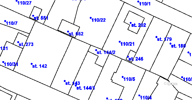 Parcela st. 144/2 v KÚ Horní Lomany, Katastrální mapa