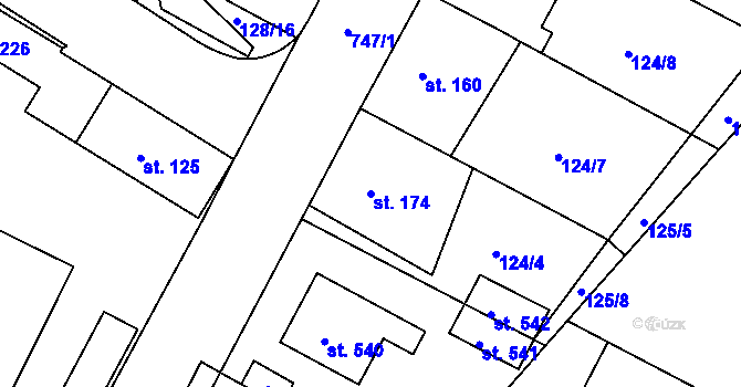 Parcela st. 174 v KÚ Horní Lomany, Katastrální mapa