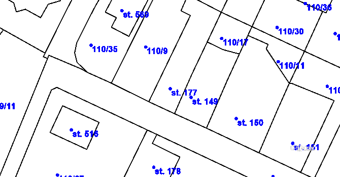 Parcela st. 177 v KÚ Horní Lomany, Katastrální mapa