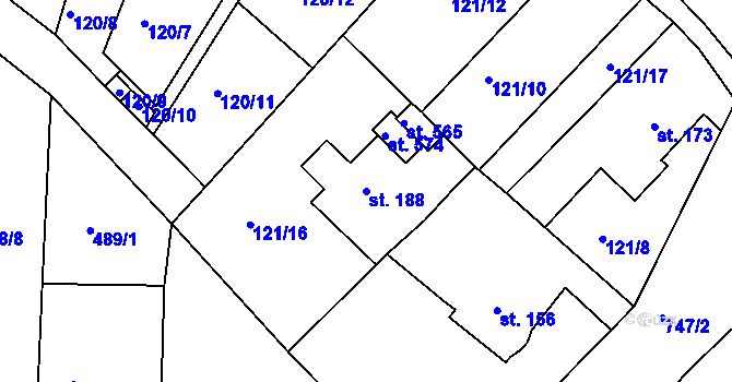 Parcela st. 188 v KÚ Horní Lomany, Katastrální mapa