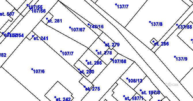 Parcela st. 278 v KÚ Horní Lomany, Katastrální mapa