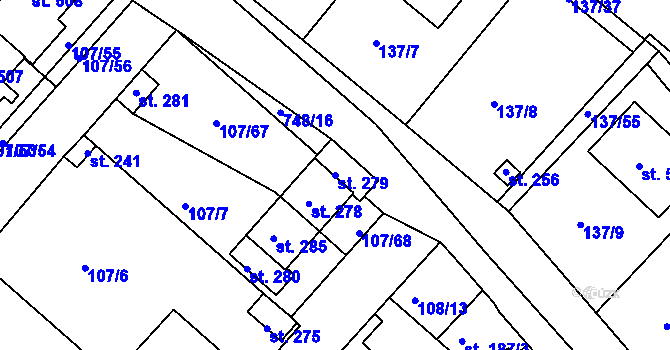 Parcela st. 279 v KÚ Horní Lomany, Katastrální mapa