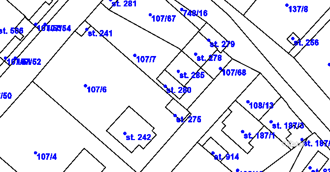 Parcela st. 280 v KÚ Horní Lomany, Katastrální mapa