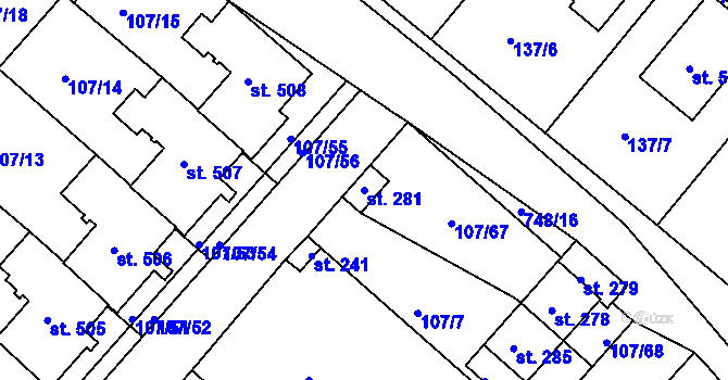 Parcela st. 281 v KÚ Horní Lomany, Katastrální mapa