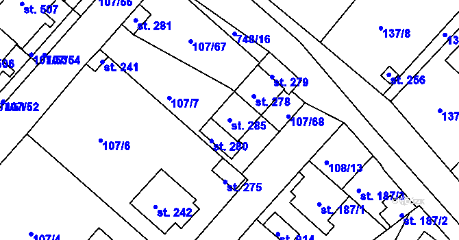Parcela st. 285 v KÚ Horní Lomany, Katastrální mapa