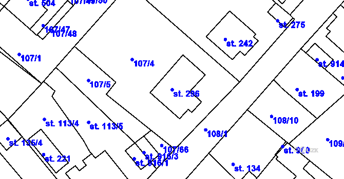 Parcela st. 296 v KÚ Horní Lomany, Katastrální mapa