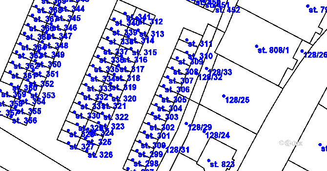 Parcela st. 306 v KÚ Horní Lomany, Katastrální mapa