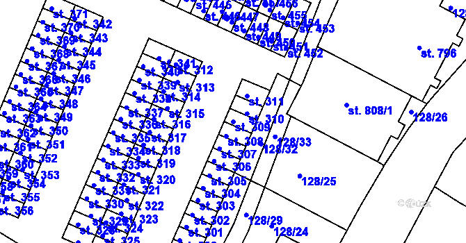 Parcela st. 309 v KÚ Horní Lomany, Katastrální mapa