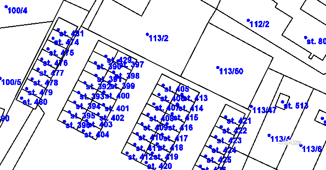 Parcela st. 405 v KÚ Horní Lomany, Katastrální mapa